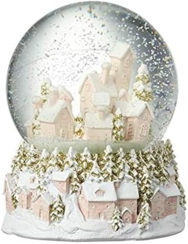 Heaven Sends Boule à neige du village de Noël Rose et Or Décoration de ville en dôme de Noël