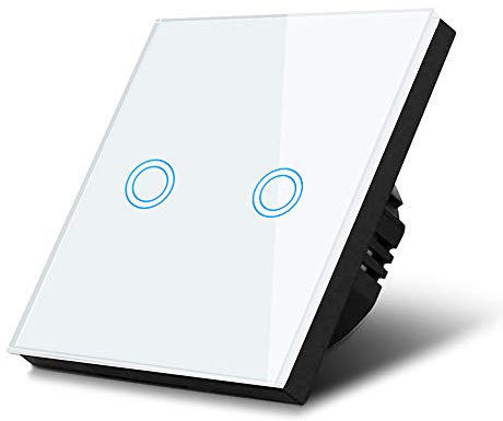 Maclean MCE704W Touch Lichtschalter Wandschalter Glas Schalter mit farbwechsel LED Hintergrundbeleuchtung Einbauschalter 85x85mm (2-Fach Rund, Weiß)
