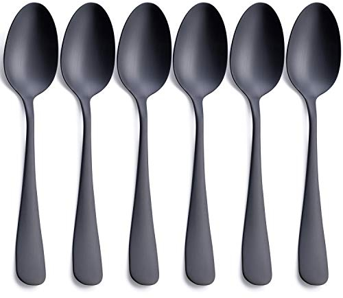 GoGeiLi Mattschwarzer Tafellöffel, Edelstahl Löffel in Satin-Finish, 19,8 cm, Bestecklöffel-Set, Service für 6 Personen, spülmaschinenfest