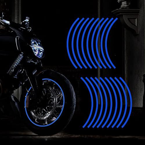 TOMALL 18pcs verlängern 43cm reflektierende Rad Felgenstreifen Aufkleber für Motorradräder Auto Radfahren Fahrrad Fahrrad Nacht reflektierende Sicherheit Dekoration Streifen Universal (Blau)
