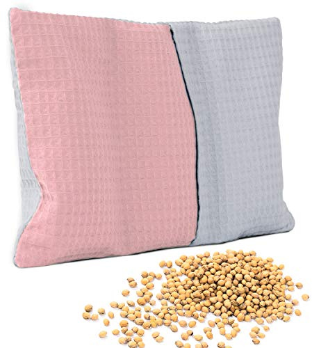 Amilian Kirschkernkissen ca. 20 x 30cm Wärmekissen Wärmekompresse Körnerkissen Kirschkernsack Kirschkern Kissen für Kinder Erwachsene ideal als Massagekissen Kältekissen Waffel Grau Altrosa