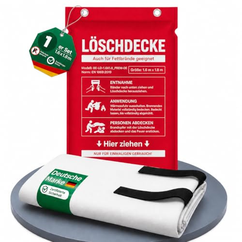 Brandengel® Feuerlöschdecke XL 160x180 cm – DIN EN 1869:2019 geprüfte Löschdecke für Fettbrand & Küche – Feuerdecke aus Glasfaser für Haushalt, Werkstatt, Auto, Grill & Camping