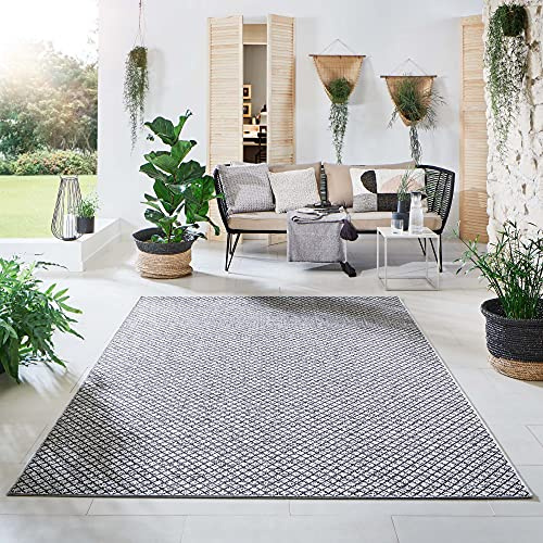 Steffensmeier Indoor Outdoor Teppich Öland Balkon Terrasse Küche Garten wasserfest Kunststoff, strapazierfähig, Raute Grau Anthrazit, 80x150 cm