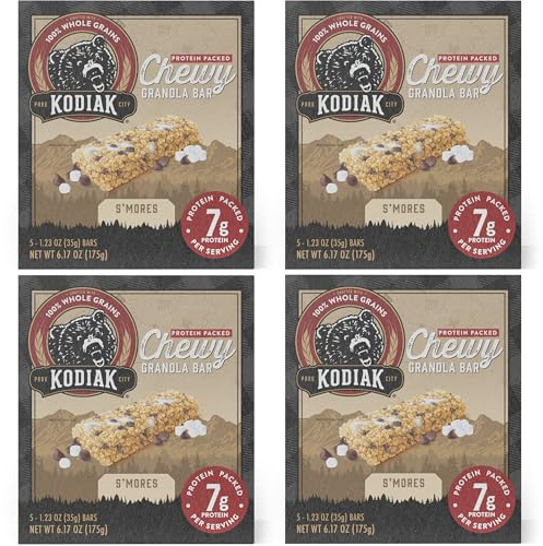 Kodiak Cakes Protein Chewy Granola Bar, S'mores, (Pack of 4 Boxes)