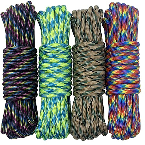 aufodara 4 Pezzi 19ft / 6 Metri Paracord Corde 4mm Nylon Corda 7 Fili centrali - 4 Colori, Lunghezza Totale 76 Piedi (D4-F-4X19FT)