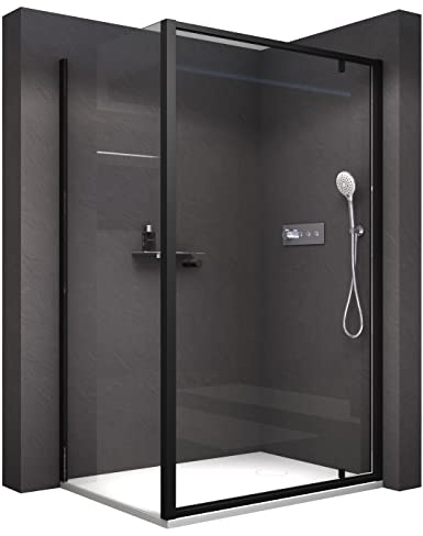 BERNSTEIN Duschkabine Eckdusche 80x80cm Duschabtrennung mit Drehtür NT604 FLEX 6 mm Nano Echtglas-Dusche Breite Türelement: 80cm Breite Glas feststehend: 80cm Profilfarbe: Chrom
