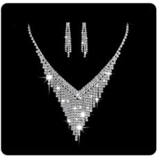 Wedity mariée mariée cristal collier boucles d'oreilles ensemble argent nuptiale gland tour de cou colliers bijoux