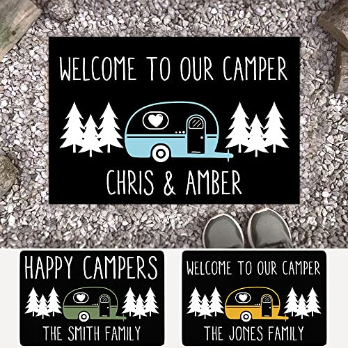 Personalized Welcome to Our Camper Doormat - Custom Family Name & Rv Camping Door Mat, RV Inside Outside Accessories,Decorations for Travel Trailers, Decorative Gift Motorhome Rugs, 16 x 24 inches