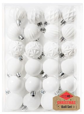 48 Stück Weihnachtskugeln Kunststoff, 6CM Dekokugelen Weihnachtskugeln Weihnachtsbaumschmuck Set Christbaumkugeln Weihnachtsdeko Kugeln zum Aufhängen Dekorationen für Weihnachtsbaum Party,weiß