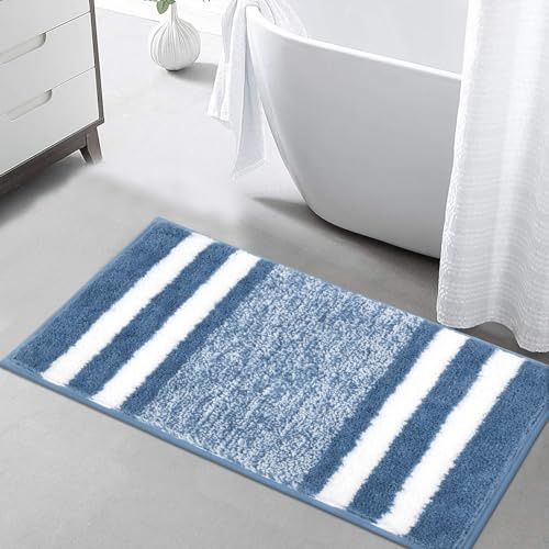 Pauwer Mikrofiber mjuka badmattor och badrumsmattor, stor 60 x 120 cm fluffig vattenabsorberande badrumsmatta tvättbar halkfri badrumsmatta duschmatta för vardagsrum sovrum, blå