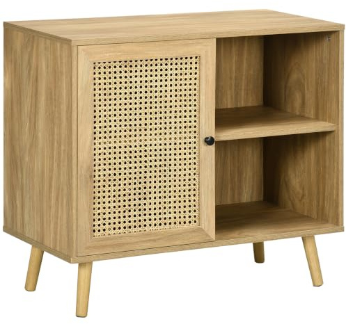 HOMCOM Meuble de Rangement Buffet Meuble d'appoint avec Porte cannage Effet Bois - dim. 80L x 39l x 70H cm