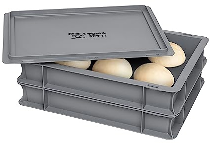 TOMASETTI 2 pizzaballådor, 1 lock - pizzabox, mått: 30 x 40 x 8 cm – deglåda för pizzadeg med mera – praktiskt pizzatillbehör, stapelbar pizzabox, jäslåda för surdeg eller pizzadeg