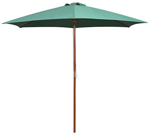 Homgoday Ombrellone 270x270 cm con Palo in Legno Verde, Ombrellone da Giardino Spiaggia, Pesca Esterno Antivento Portabile per Balcone Terrazzo Esterno Piscina