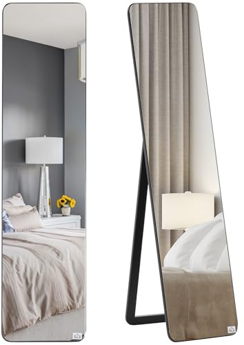 HOMCOM Grand Miroir Pleine Longueur rectangulaire, 37 x 160 cm - Miroir sur Pied ou Mural - pour Chambre à Coucher, Salon et Dressing, Bois Aspect Noir