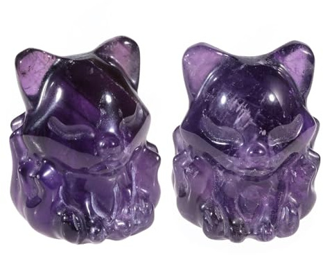Nupuyai 2 STK. Fuchs Figur Deko Amethyst Handschmeichler Glücksbringer | Amethyst Stein, 3cm Fuchs Steinfigur Tischdeko, Handschmeichler Heilstein, Taschenstein, Talisman Fuchs Geschenk für Frauen