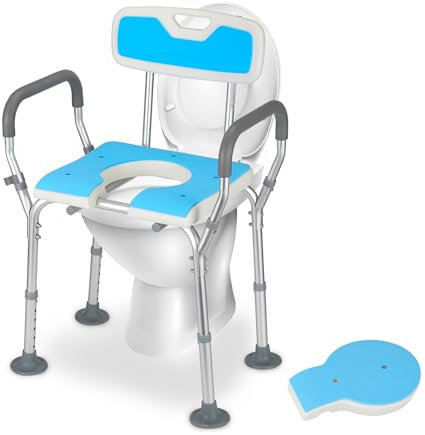 Ansobea 3 en 1 Tabouret de Douche, Siege de Douche Antidérapant, Hauteur Réglable Chaise de Douche, Stable et Sécurité, Siège de Bain avec Dossier et Coussin Amovible