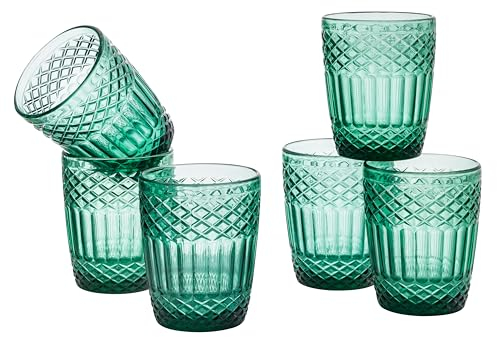 Baroni Home Set 6 pz di Bicchieri in Vetro Decorati con Rifiniture in Rilievo da 30 CL, Lavabili in Lavastoviglie, 8x8x10 cm, Verde