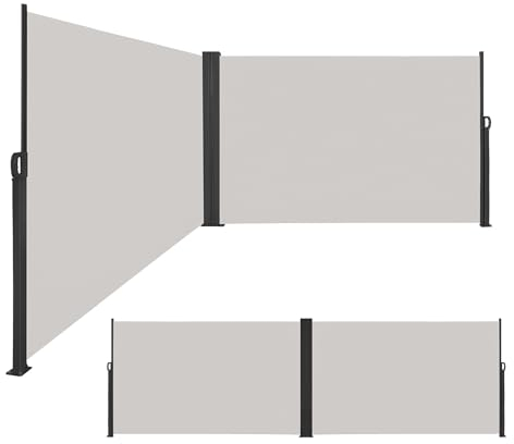 XINZI Tenda da sole laterale allungabile, 200 x 600 cm, in alluminio, double face, con funzione di ingresso automatico, protezione solare per balcone, terrazza, giardino, grigio chiaro