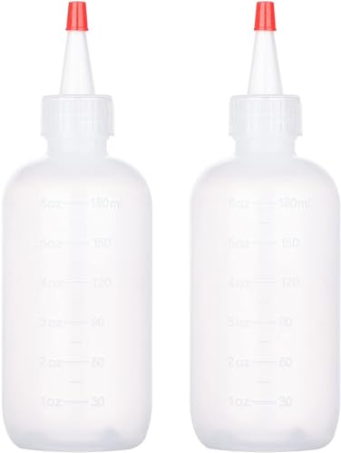 2 Pieces Applicator Bottle with Tip, 4oz/120ml Squeeze Bottle with Nozzle, Transparent Hair Oil Applicator Bottle, Plastic Squeeze Liquid Containers for Paint Art, Craft, Salon Hair Care (180ml)