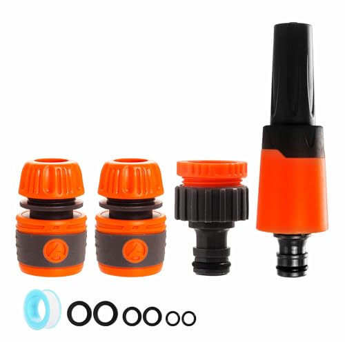 Pistola a spruzzo per tubo da giardino, set di base con connettori e raccordi per tubi del rubinetto, pistola a spruzzo per irrigazione di piante, prati, pulizia auto, bagno di animali domestici