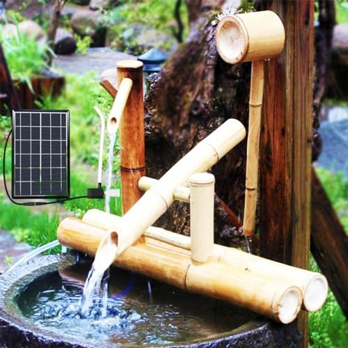 aweiyouxiang Fontaine d'eau Solaire en Bambou, décoration de Jardin Zen Feng Shui en Bambou, décoration de Jardin extérieur, décoration de la Maison pour pelouse intérieure et extérieure