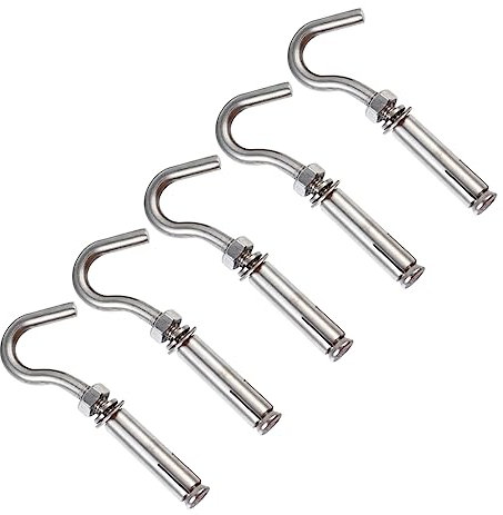 OUNONA 5pcs Heavy Duty Outdoor Stainless Steel Hook Open Cup Hook Expansion Bolts Anchor Bolts
