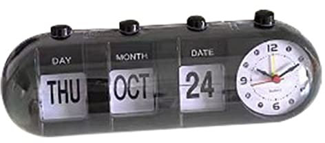 BSTCAR Immerwährender Tischkalender mit Uhr,Manueller Flip-Wecker Kalender-Wecker Batteriebetrieben Tischuhr Arbeitszimmer, Zimmer, Büro (Schwarz)