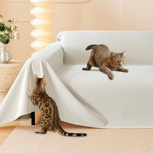 Cat Scratch Furniture Protector - Anti-Slip, Waterproof Sofa Cover to Keep Cats Off, Pet-Friendly Couch Protectors for 3 Cushion Couch, Beige Anti-Scratch Couch Cover for Pets and Kids 118X71