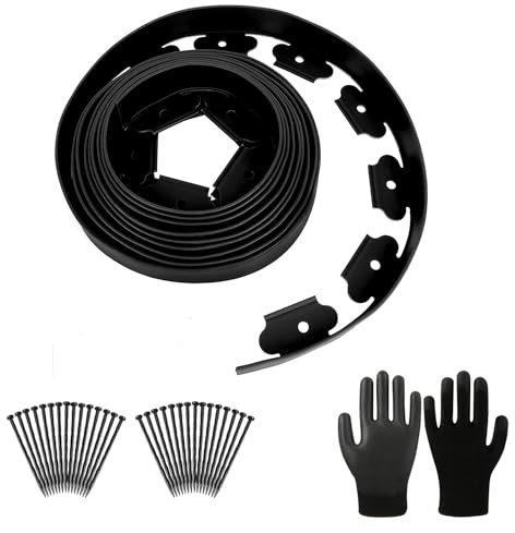 33 FT/10 M No Dig Landscape Edging 2 Inch/ 5CM Tall with 40-Pcs Spiral Nylon Anchoring Spikes and Gloves, Plastic Garden Edging Border for DIY Garden,Grass,Lawn Edging,Yard (33 FT)