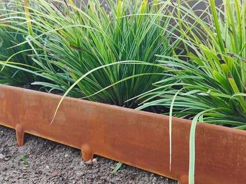 Bordura per Aiuola 1m x 160 mm, 10 pz Bordura per Giardino e Orto a Giunzione in Acciaio Cor-Ten, Bordo per Aiuole Risvoltato con Picchetti, Bordo Giardino e Giardinaggio