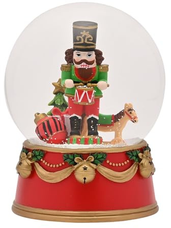 Widdop and Co. The Seasonal Gift Co. - Musical Nutcracker Snowglobe | Christmas Ornament Decoration. Red, Gold & White Xmas Homeware Indoor Festive Holiday Room Decor.