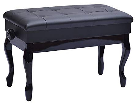 Verstellbare Klavierbank aus Leder mit Stauraum und gebogenen Beinen, harte Holzkonstruktion für E-Piano-Übung (Schwarz)
