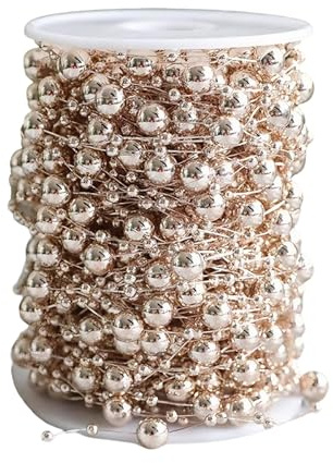1 Rolle Weihnachtsbaumschmuck Kette, Weihnachtsbaumperlen Girlande Rolle, Kristall-Girlande, Diamant-Acrylperlen für Party-Dekoration (Champagner)
