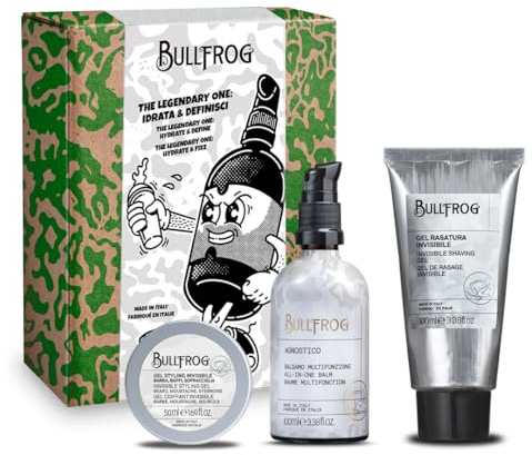 Bullfrog - The Legendary One 3-in-1 Pflegeset, Limited Edition, Original Multifunktionsbalsam 100ml, Unsichtbares Rasiergel 100ml und Unsichtbares Stylinggel 50ml