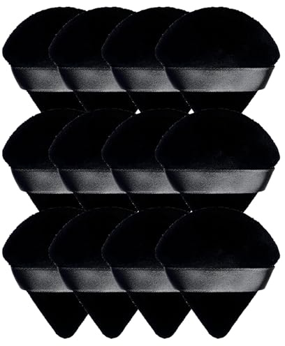 Lot de 12 houppettes triangulaires pour maquillage et poudre - Éponges pour maquillage humide et sec - Éponges en peluche douce, lavables et réutilisables pour fond de teint en poudre libre