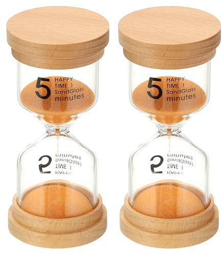 PATIKIL 2 Pezzi 5 Minuti Clessidra Sabbia Orologio Sabbia Aula Arancione | Legno Vetro Borosilicato, Sabbia Orologio, Per Giochi, Cucina Ufficio Decorazione Casa