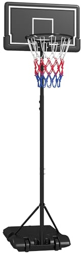 SPORTNOW Cesta de baloncesto exterior con aro, altura ajustable 182-213/220-250 cm, cesta de baloncesto con pie con ruedas, con base de lastre, marco de acero, negro