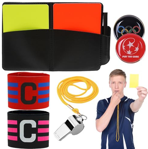 Knocery Carton Arbitre Football, Carton Jaune et Rouge Arbitre, avec 1 Métal Coach Sifflet Carton Arbitre Set,Essentiels pour Arbitres, pour Sport, Football, Basket-Ball