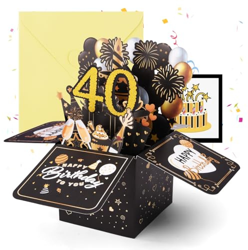 OFFCUP 40 Anni Biglietto Auguri Compleanno 3D Biglietti Auguri Regalo Divertente Pop Up Biglietti di Compleanno con Busta e Carta Biglietto di Auguri per Uomo Donna Famiglia Amica Festa