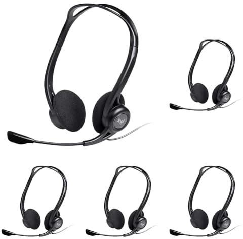 Logitech 960 Kopfhörer, Stereo-Headset, Verstellbares Mikrofon mit Rauschunterdrückung, Integrierter Lautstärkeregler, Stummschaltung, USB-Anschluss, 2.4m Kabel, PC/Mac/Laptop - Schwarz