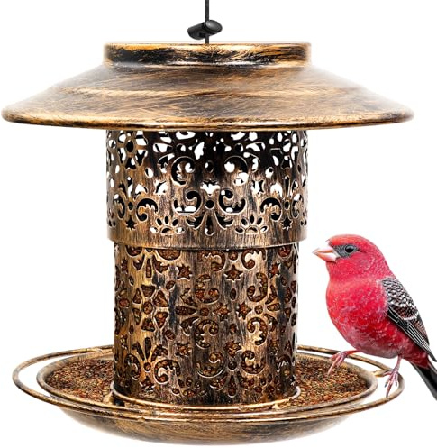 Metal Bird Feeder for Outdoors Hanging - Premium Grade Metal Bird Feeder for small birds, Chew-Proof, Weather and Water Resistant Wild Bird feeders, Outside and Garden Decoration