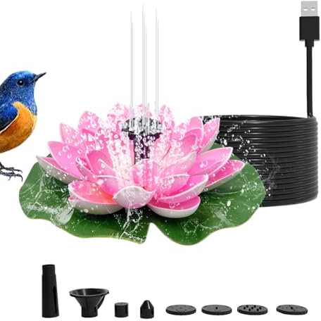 Fuente Solar Flotante De Loto | Fuentes para Estanques De Peces Y Jardines | Fuente Solar con Boquillas | Fuente para Pájaros, Estanques, Piscinas Y Decoración Exterior