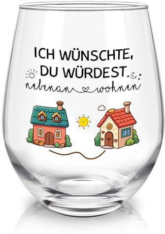 Joymaking Weinglas Geschenk Freundin, Freundschaft Glas – Ich wünschte, du würdest nebenan wohnen – Geschenkidee für BFF, Beste Freundin Geschenke, Abschiedsgeschenk 520ml