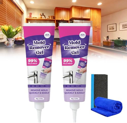Mold Remover Gel, 90ML Mould Remover Gel, Powerful Cleaning Gel for Bathroom & Kitchen, Safe Formula, Deep Penetration for Tile Gaps, Grout, Walls & More (2, Purple)