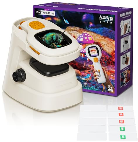HUTACT Set di microscopio portatile per bambini: microscopio digitale tascabile 1000X con schermo IPS 2.0, giocattolo di sperimentazione scientifica 2 in 1 con 10 lame - regalo di compleanno per 5-12