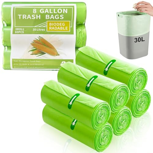 120 Stück Biomüllbeutel Biologisch Abbaubar Maisstärkebasis, Bio Müllsäcke Langlebig Reißfes Starke Tragfähigkeit und Dichtleistung für Badezimmer Wohnzimmer Küchen Schlafzimmer Büro-60x65 cm Hellgrün