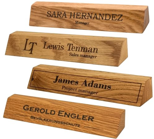 Placa de Escritorio Personalizada en Roble – Placa de Nombre Grabada con Láser – Soporte de Madera Maciza – Regalo Oficina para Nuevo Trabajo o Cumpleaños