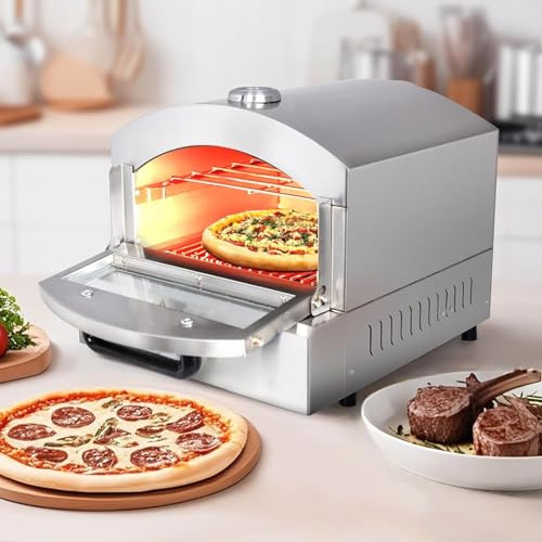 Countertop Pizza Maker (Electric/Gas) with Viewing Window, Outdoor Pizza Oven with Temper Control, 2 Tier Stainless Steel Tabletop Oven, for Outdoor/Camping/Party(Gas)