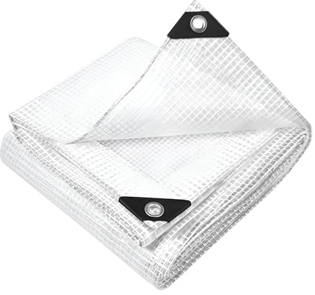 8m x 10m Clear Leno Tarpaulin - Super Heavy-Duty Waterproof 300?GSM Reinforced Transparent Tarp Sheet with Mesh Support, Strengthened Corners - UV?Resistant Cover for Garden, Greenhouse, Groundsheet
