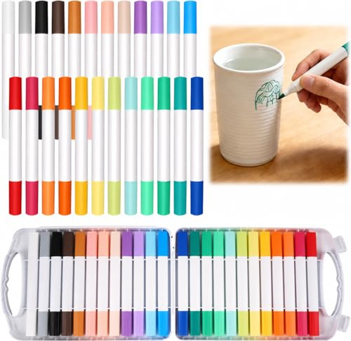 Dekorinex 24 Colores Marcadores para Cerámica y Porcelana con Doble Punta